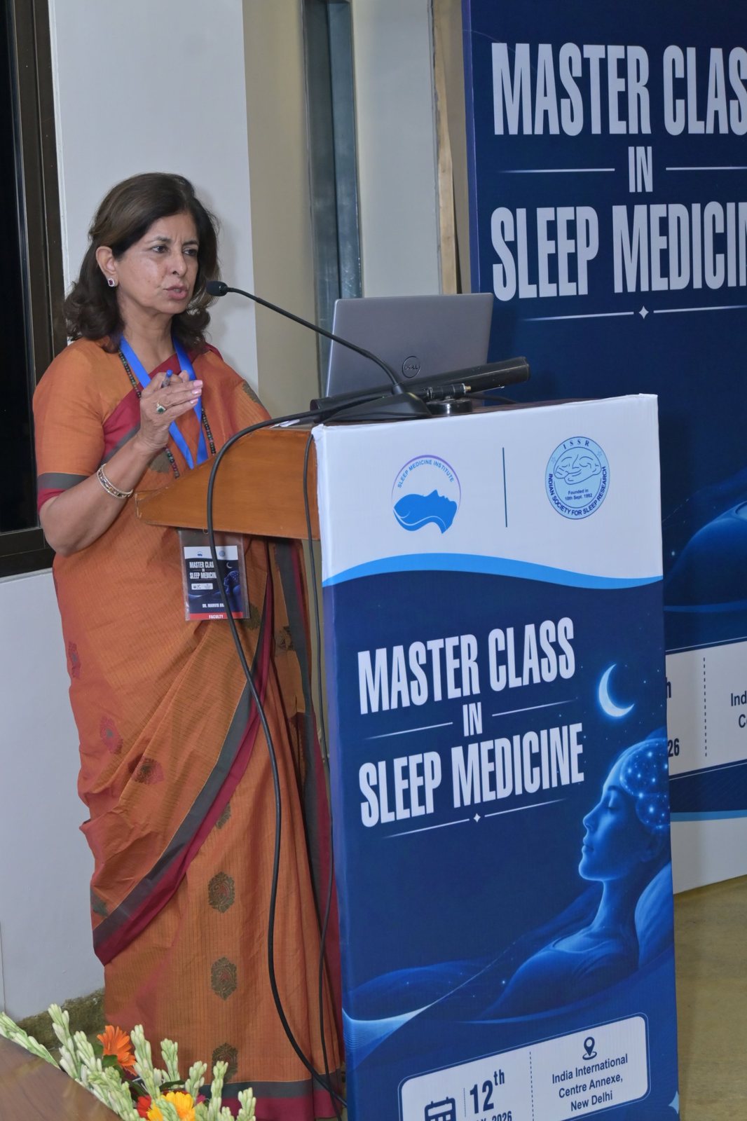 Faculty speaker addressing delegates from the podium at the Masterclass in Sleep Medicine, 12 July 2026